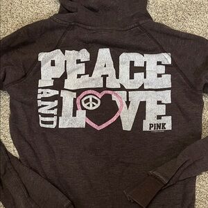 PINK Victoria's Secret Brown Hoodie with White & Pink Label